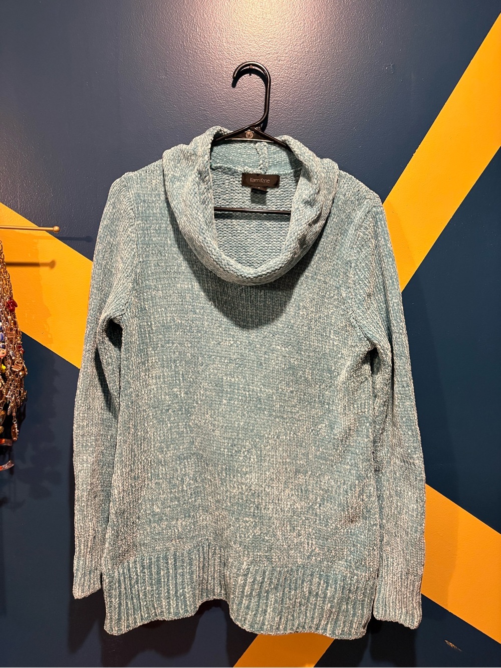 Karen Kane Eggshell Blue Plush Cowl Neck Sweater EUC